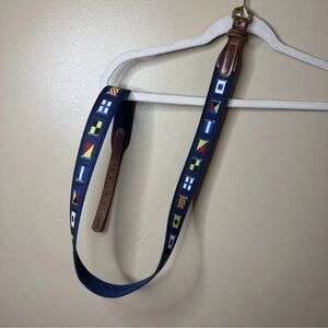 Troy Nautical Flags Tan Canvas Brown Leather Trim Brass Belt 46 Inches T2